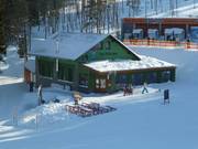 Ski huts at the base station of the CineStar chair lift