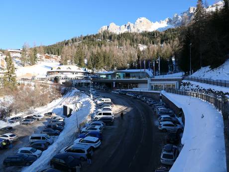 Rosengarten Group (Catinaccio): access to ski resorts and parking at ski resorts – Access, Parking Latemar – Obereggen/Pampeago/Predazzo