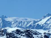 The view of the glacier from the 40 km away (linear distance)  Trois Vallées ski resort