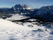 Mogul slope with a view of the Zugspitze