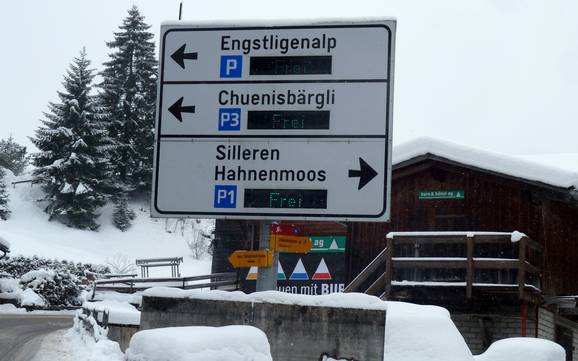 Engstligen Valley (Engstligental): access to ski resorts and parking at ski resorts – Access, Parking Adelboden/Lenk – Chuenisbärgli/Silleren/Hahnenmoos/Metsch