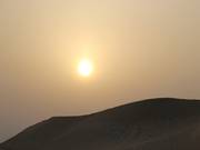 The runs in the desert during sun down
