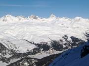 View of the ski resort of Corviglia from the ski resort of Corvatsch/Furtschellas