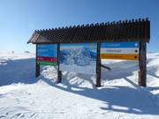Piste map and slope signposting in the ski resort of Stöten