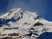 Indren mountain station with the 4215 m high Pyramide Vincent - the goal of the ski tour crowd 