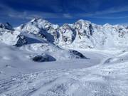 Morteratsch Glacier run with a view of Piz Bernina (4,049 m) and Piz Morteratsch (3,751 m)