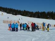 Ski school groups on the practice slope