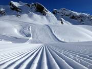 Perfectly groomed slopes in the ski resort of First