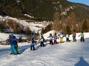 Children's ski school on the easy run