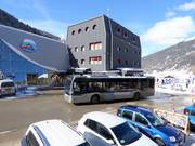Ski bus at the base station of the gondola lift