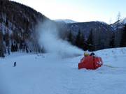 Artificial snow production on the valley run to Vals