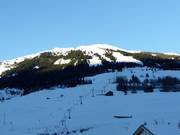 View of the ski resort in the morning from Savognin