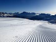 Perfectly groomed slopes in the ski resort of San Pellegrino