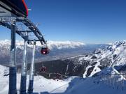 View from the Hoadl (2,340 m) of the Hoadlbahn, funicular railway, and Innsbruck, 19 km away