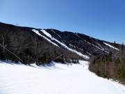 Forest trail descents dominate the Sunday River ski area