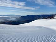 Perfectly groomed slope in the ski resort of Treble Cone