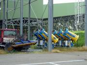 Snow cannons are waiting to be used in the indoor ski hall
