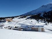 View of the two accommodation options in the ski resort of Jochgrimm (Passo Oclini)