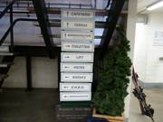 Signposts at the entrance of the ski hall