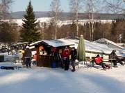 Gluehwein (mulled wine) stand at the valley station Nord