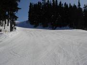First turns on freshly groomed slope