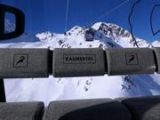 Warm local loden on the benches replaces seat heating in the Weißseejochbahn