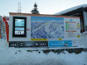 Information board at the central ticket office with live images from the webcams