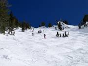 Steep terrain starting from the High Traverse