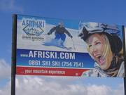 Large signs draw attention to the ski resort