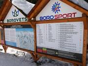 Information board with slope map and opening status at the Yastrebetz Express