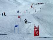 Children's ski school race in the high elevation section 