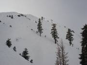Extremely steep terrain in the Palisades Tahoe ski area