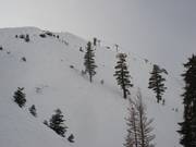 Extremely steep terrain in the ski resort of Palisades Tahoe