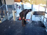The entrance to the gondola lift is swept several times a day.