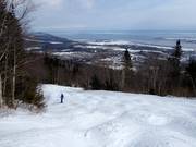 Difficult mogul slope with a view of the Saint Lawrence River