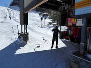 Poles are handed to skiers at the Sternegg tow lift