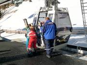 Skis are handed to you at the practice area in Vals