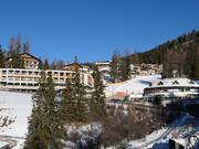 View of the accommodations in Obereggen at the valley station