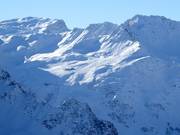 View of the Gargellen ski area from Silvretta Montafon