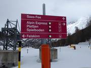 Slope signage in the Saas-Fee ski area