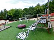 Seating areas with views of the ski slopes