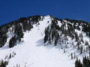 Steep terrain starting from the High Traverse
