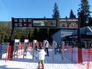 Flat screens at the entrance to the chairlift