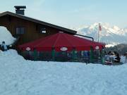 Après-ski umbrella bar of the Skihütte Wildalm