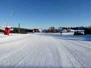 Perfectly groomed slope in the Les Angles ski area