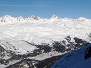 View of the Corviglia ski area from the Corvatsch/Furtschellas ski area