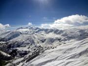 View from the Pointe du Corbier over Saint Sorlin d’Arves and its ski slopes