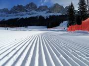 Perfectly groomed slope in the Carezza ski area