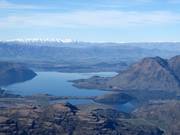 View from Treble Cone of the town of Wānaka at Lake Wānaka