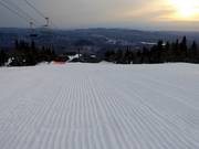 Perfectly groomed slope in the ski resort of Tremblant